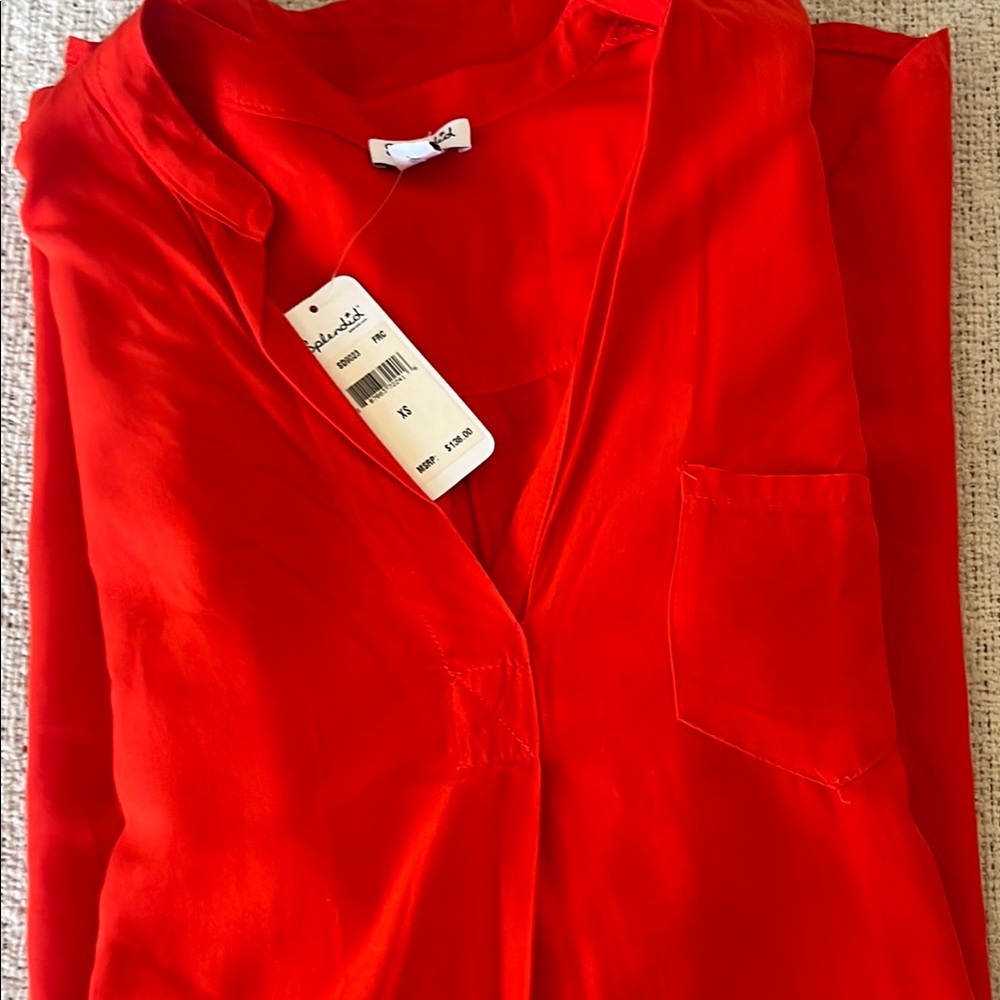 Splendid Bright Red shirt dress with long sleeves and pockets - X-Small NWT
